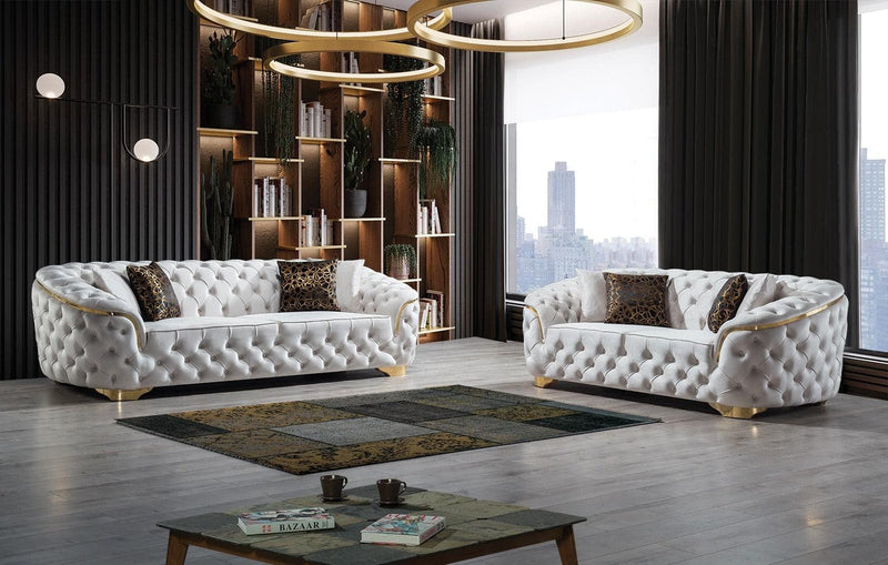 Evalyn - White Velvet - Living Room Set / 2pc - Ornate Home