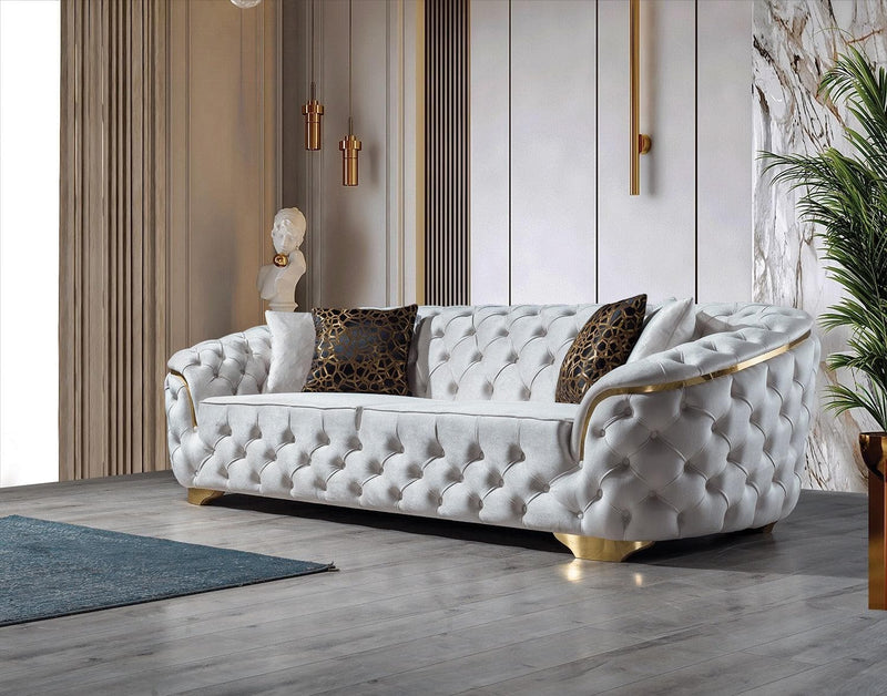 Evalyn - White Velvet - Living Room Set / 2pc - Ornate Home