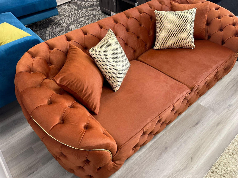 Evalyn - Orange Velvet - Living Room Set - Ornate Home