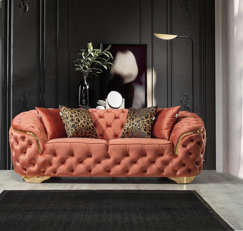 Evalyn - Orange Velvet - Living Room Set - Ornate Home