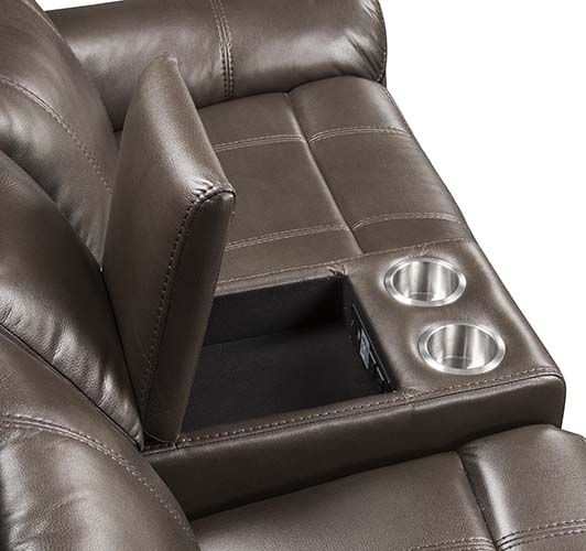 Lydia Brown Faux Leather Manual Reclining Loveseat w/ Console - Ornate Home