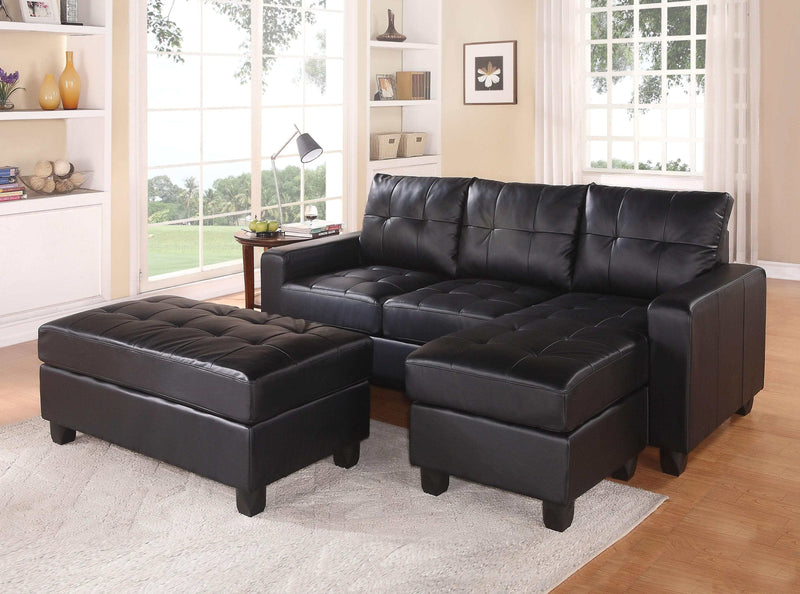 Lyssa Black Bonded Leather Match Sectional Sofa & Ottoman - Ornate Home