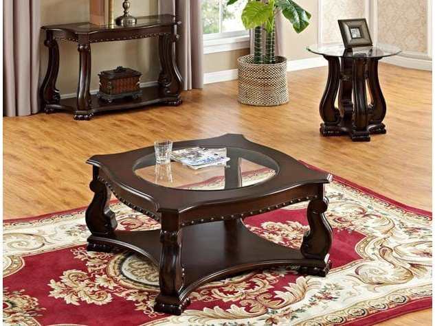 Madison Brown Wood 3Piece Coffee Table Set (1xCoffee 2xEnd) - Ornate Home