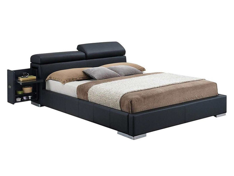 Manjot Black Faux Leather Queen Bed - Ornate Home
