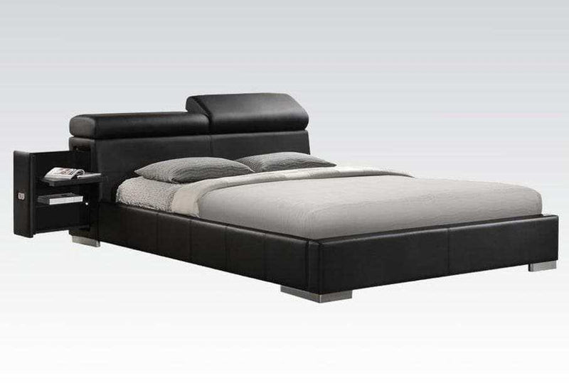 Manjot Black Faux Leather Queen Bed - Ornate Home