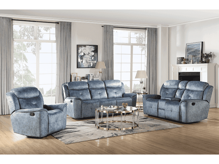 Mariana Silver Blue Fabric Sofa (Motion) - Ornate Home