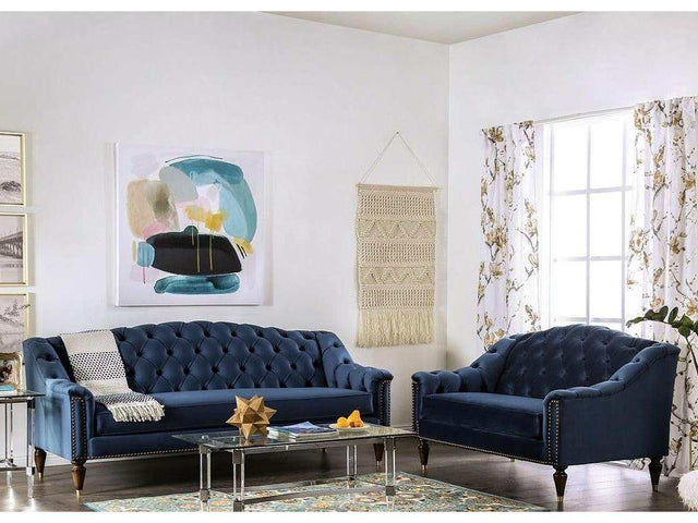 Martinique Blue Stationary Sofa & Loveseat 2pc - Ornate Home