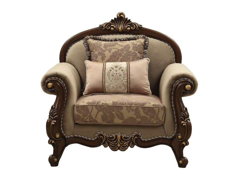 Mehadi Velvet & Walnut Chair & 2 Pillows - Ornate Home