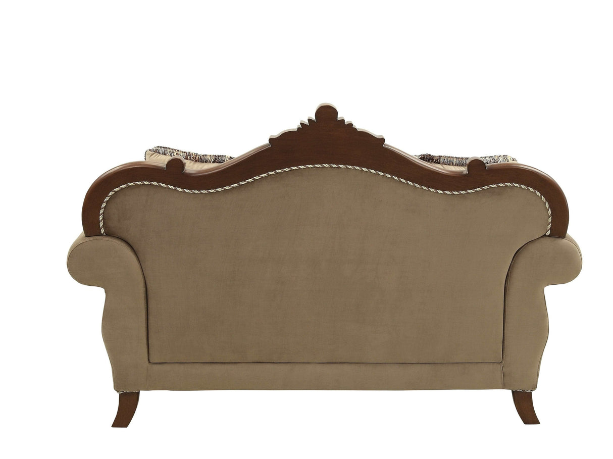 Mehadi Velvet & Walnut Loveseat w/6 Pillows - Ornate Home