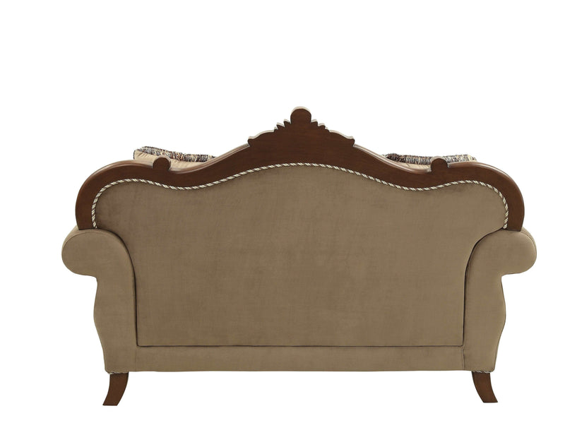 Mehadi Velvet & Walnut Loveseat w/6 Pillows - Ornate Home