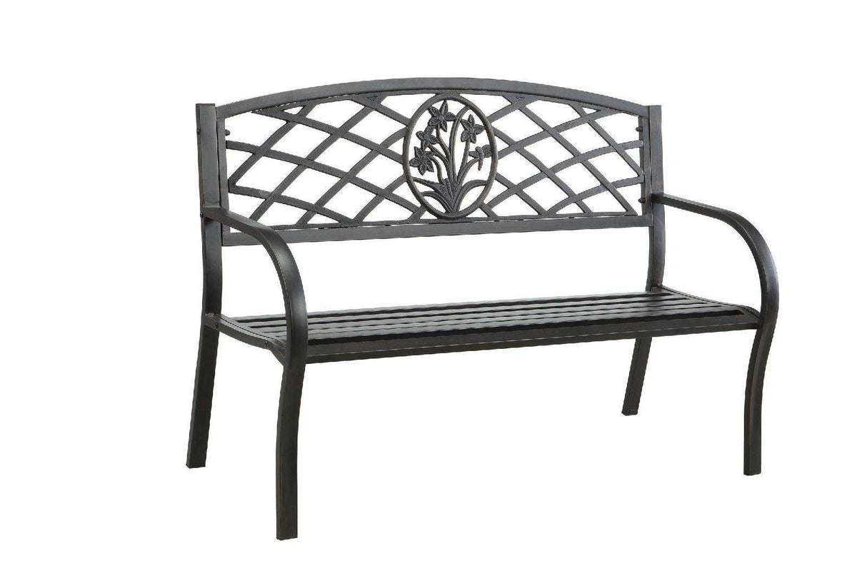 Minot Black Durable Steel Outdoor Bench - Ornate Home