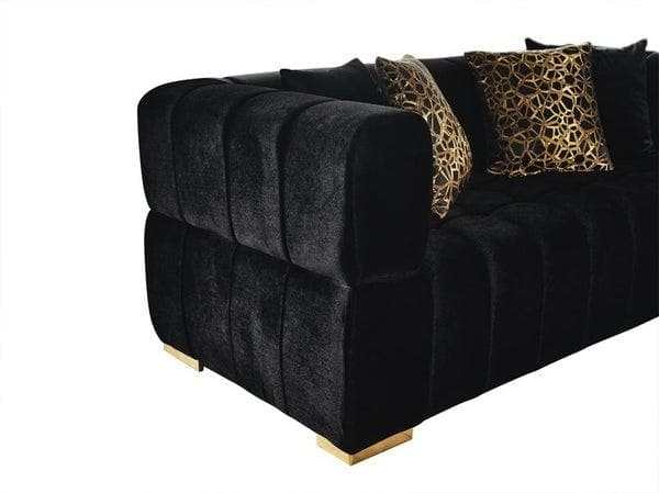Monica Black Velvet Sofa & Loveseat / 2pc - Ornate Home