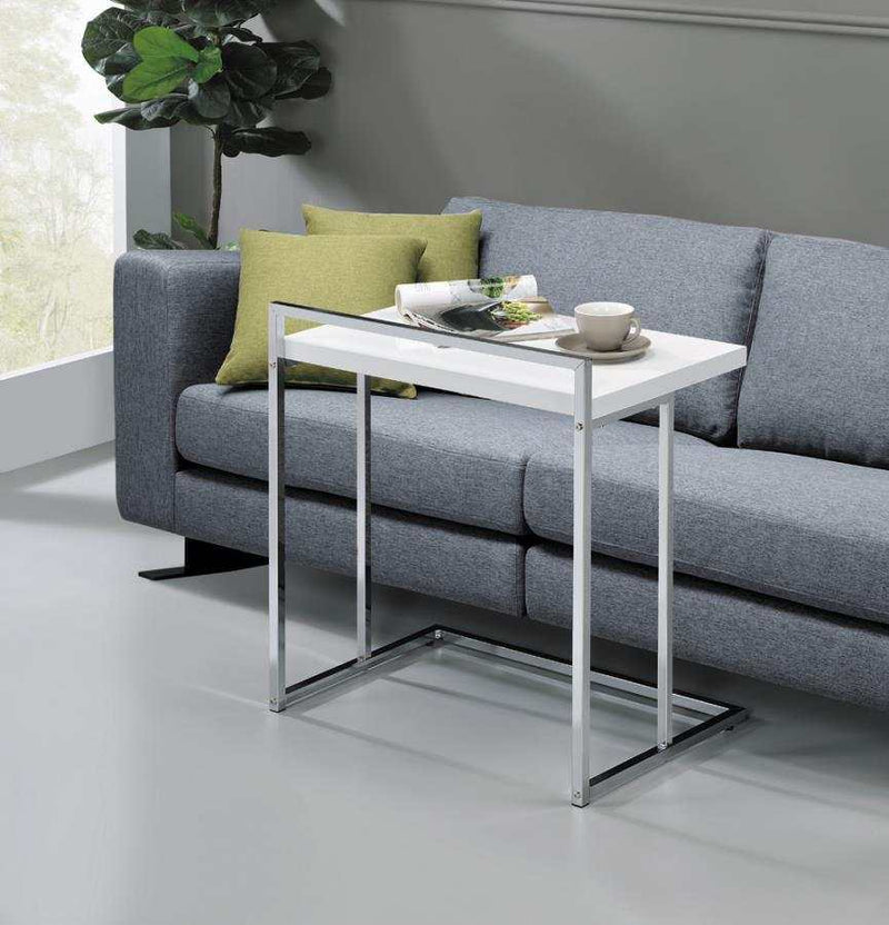 Mugo Chrome & White Snack Table w/ Metal Base - Ornate Home