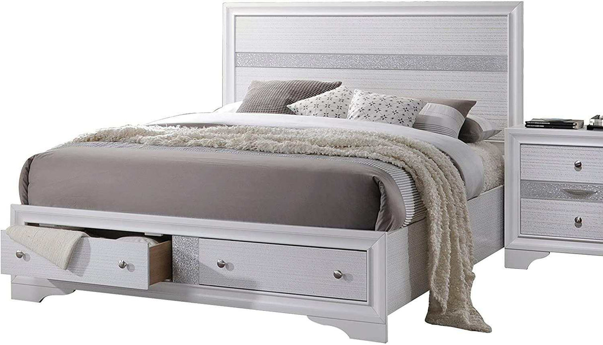 Naima White Eastern King Bed w/ Storage FB - Ornate Home