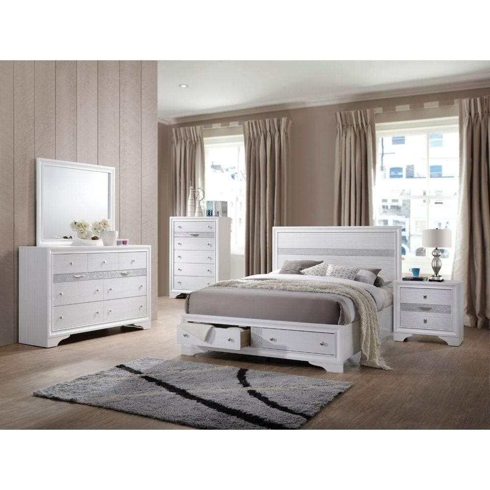 Naima White Queen Bed w/ Storage - Ornate Home