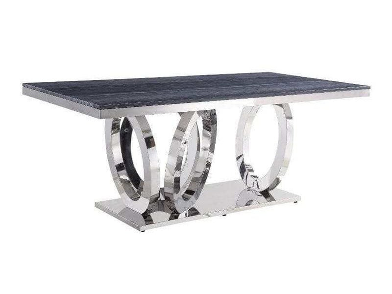 Nasir Gray Faux Marble & Mirrored Stainless Steel Dining Table - Ornate Home