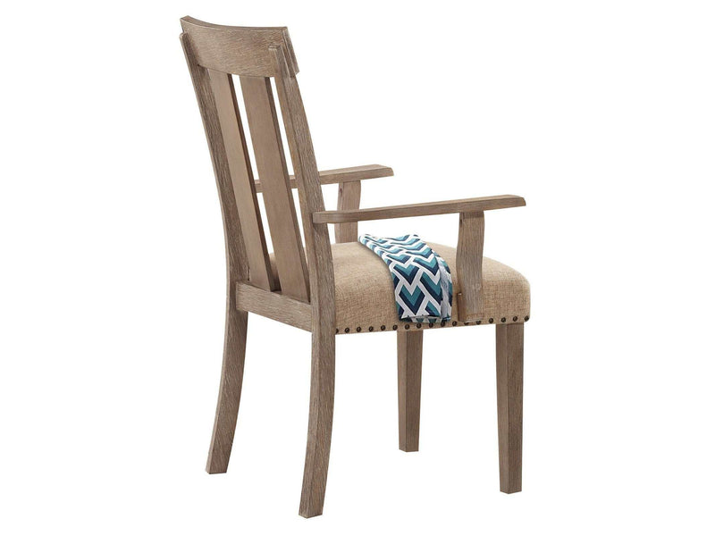Nathaniel Fabric & Maple Arm Chair , Slatted Back - Ornate Home