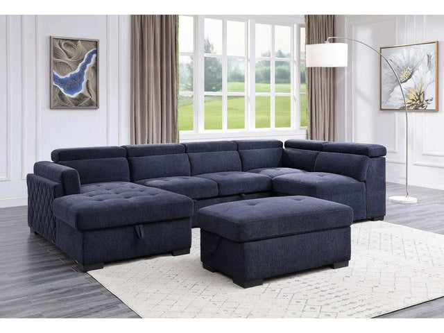 Nekoda Navy Sectional Sleeper Sofa w/ Storage & Ottoman - Ornate Home