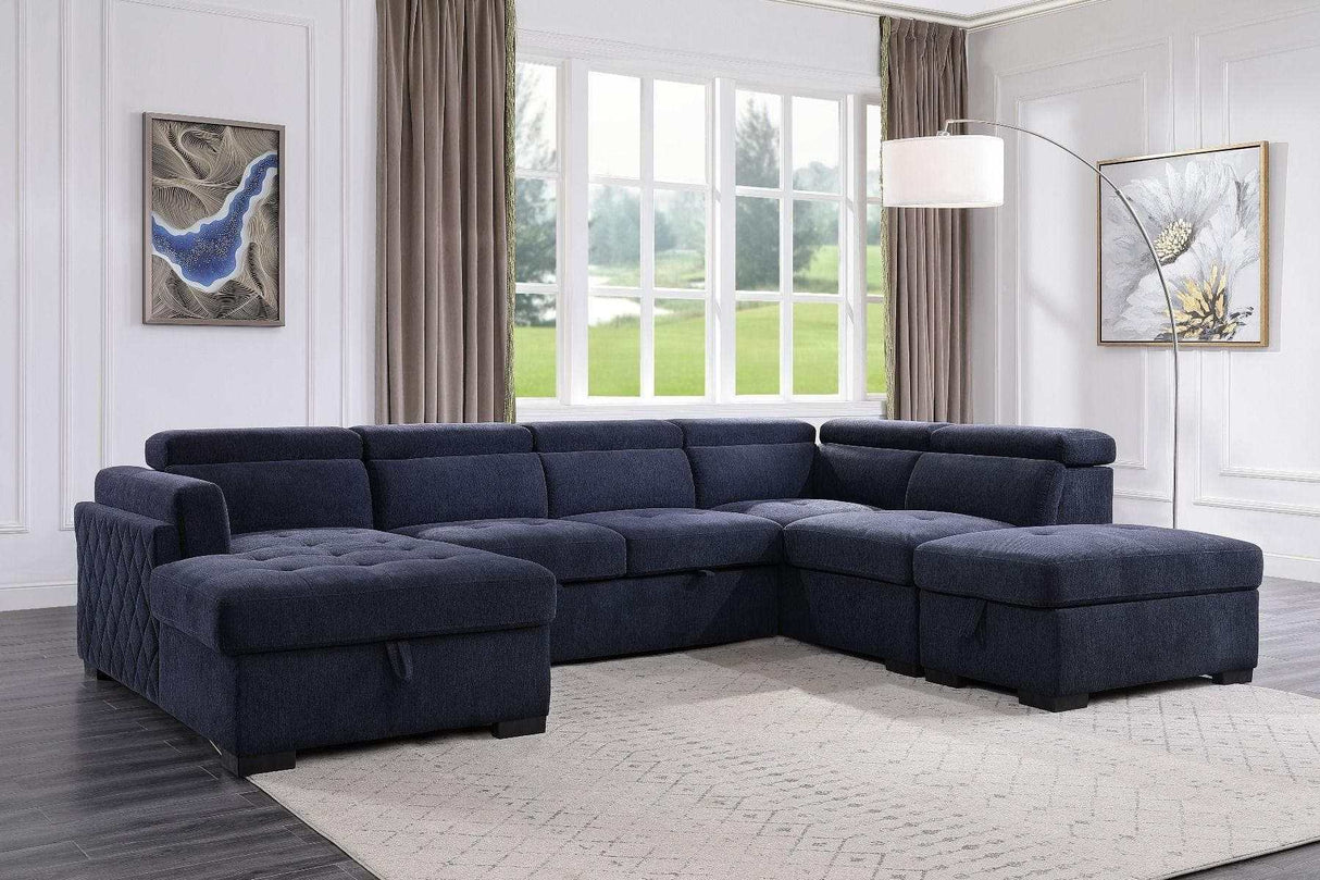 Nekoda Navy Sectional Sleeper Sofa w/ Storage & Ottoman - Ornate Home