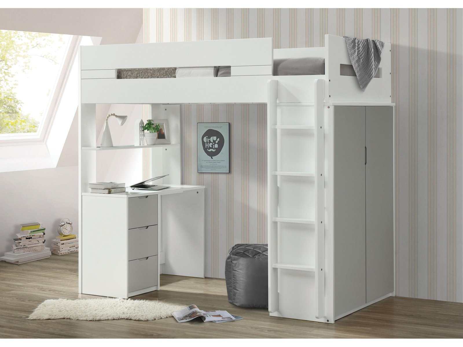 Nerice White & Gray Loft Bed - Ornate Home