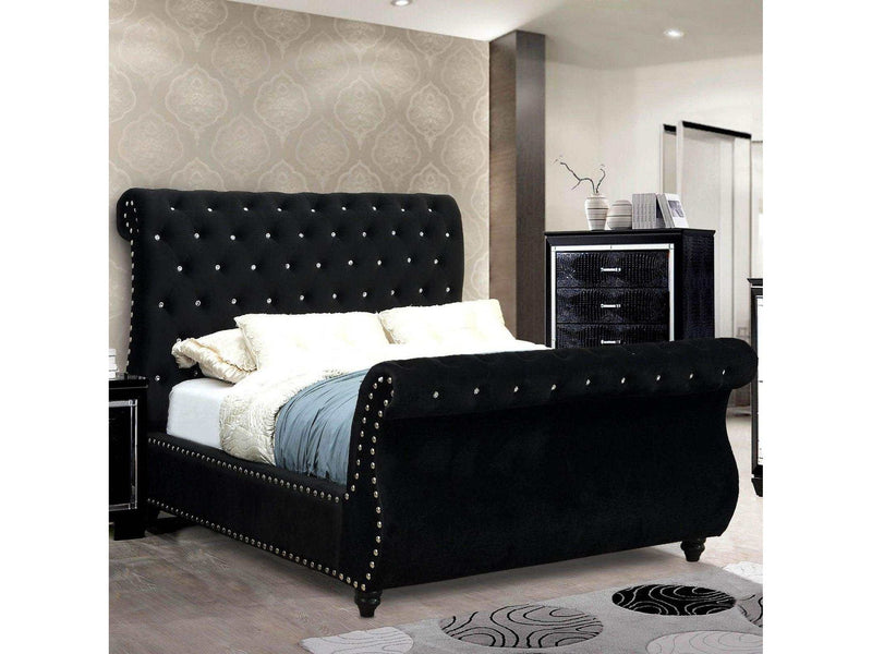 Noella - Black Velvet - E. King/King Sleigh Bed - Ornate Home