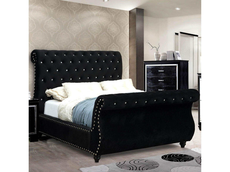 Noella Black Velvet Queen Sleigh Bed - Ornate Home