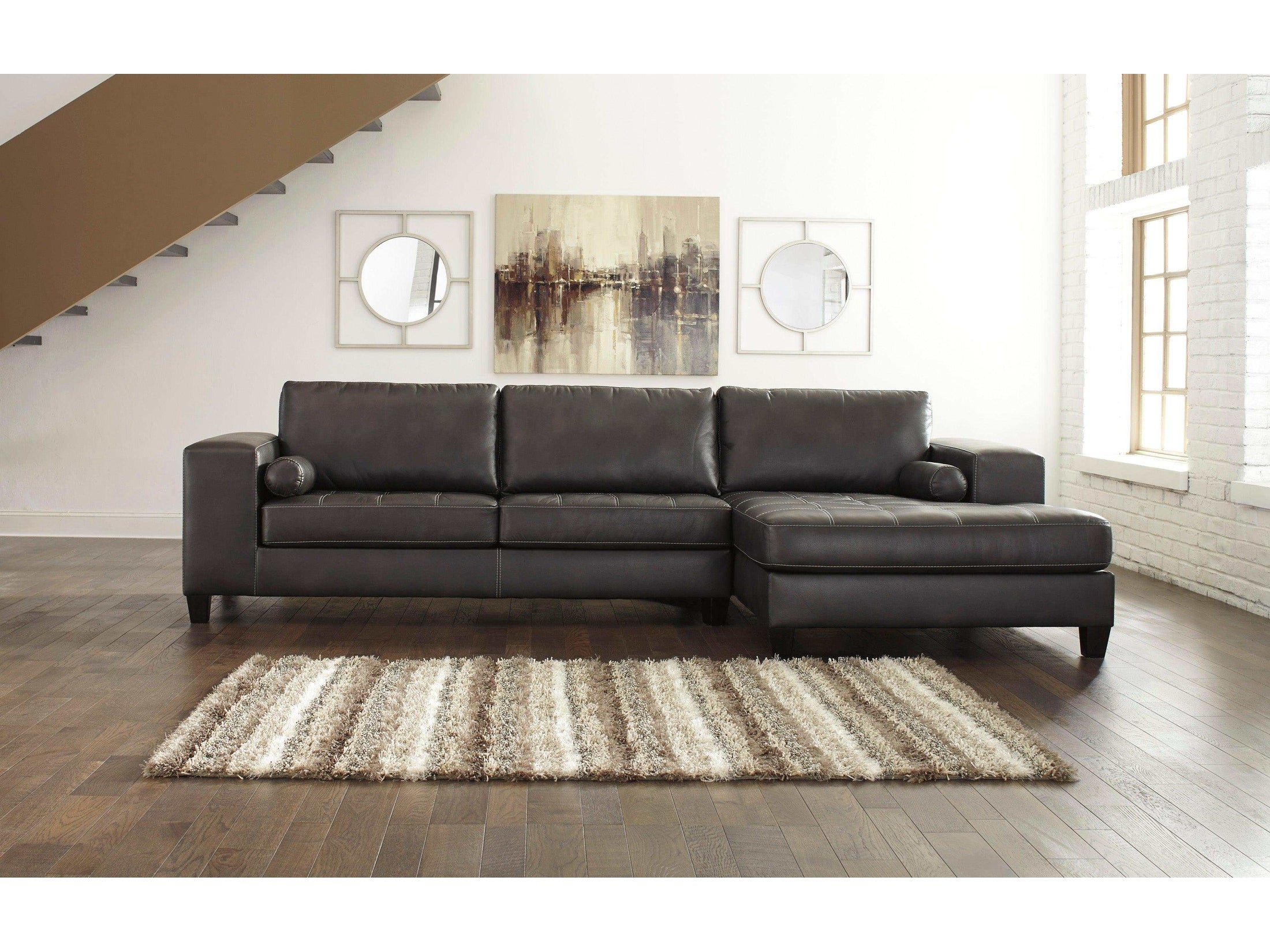 Nokomis Charcoal Faux Leather L Shape 2pc Sectional w/ Chaise - Ornate Home