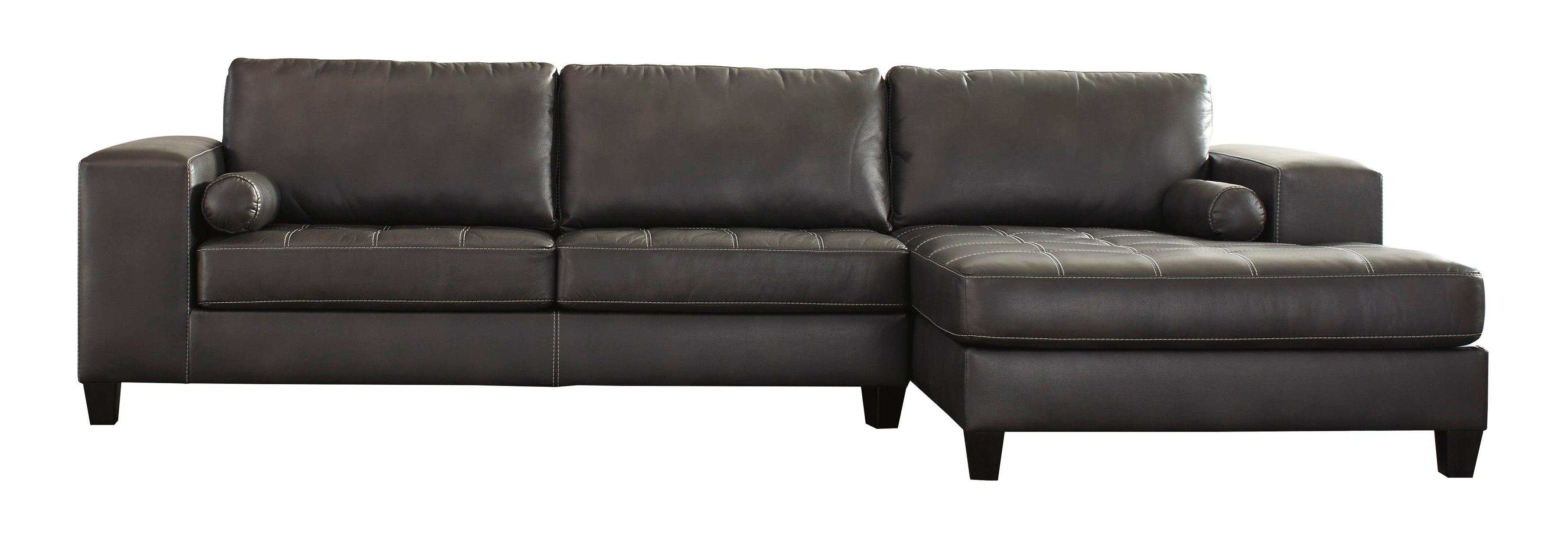 Nokomis Charcoal Faux Leather L Shape 2pc Sectional w/ Chaise - Ornate Home