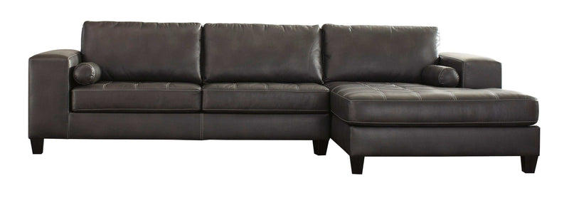 Nokomis - Charcoal Faux Leather - L Shape 2pc Sectional w/ Chaise - Ornate Home