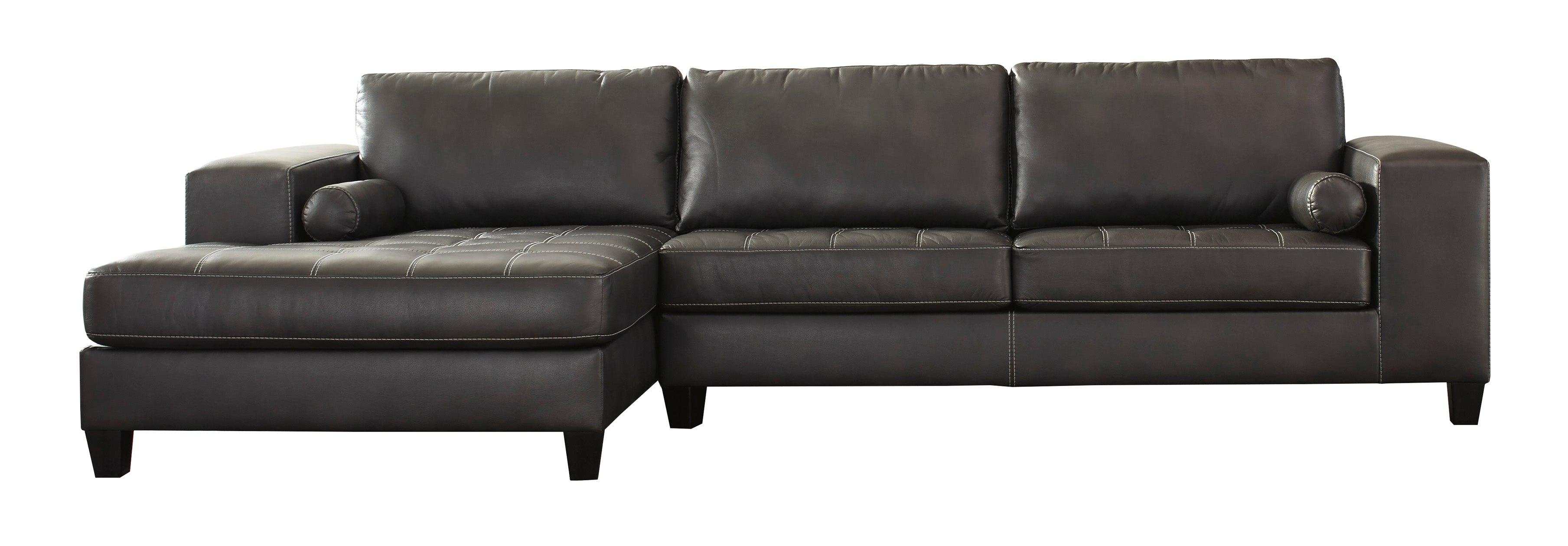 Nokomis Charcoal Faux Leather L Shape 2pc Sectional w/ Chaise - Ornate Home