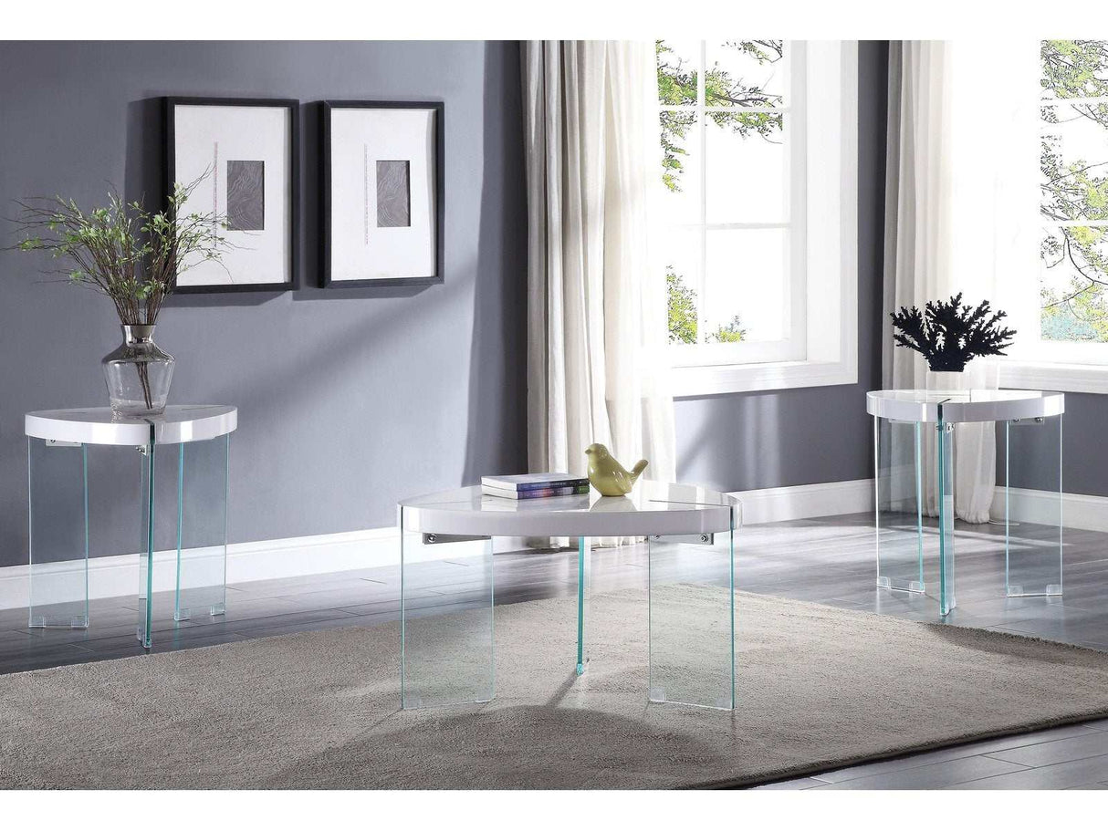 Noland White High Gloss & Clear Glass Coffee Table - Ornate Home