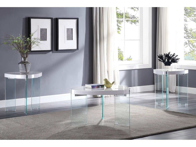 Noland White High Gloss & Clear Glass Coffee Table - Ornate Home