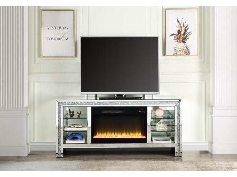 Noralie 59" TV Stand w/ LED Glass Shelves & Fireplace Insert - Ornate Home