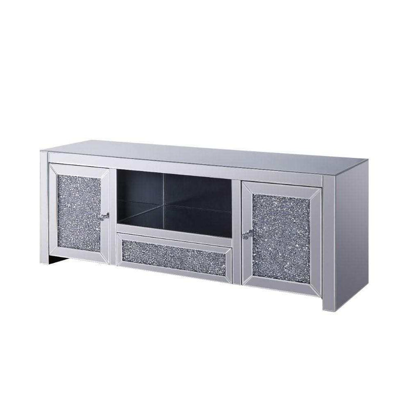 Noralie Mirrored & Faux Diamonds TV Stand w/ Storage - Ornate Home