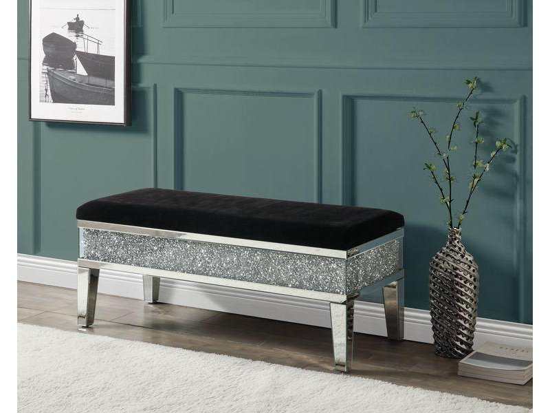 Noralie Black Faux Leather Glam Style Storage Bench - Ornate Home