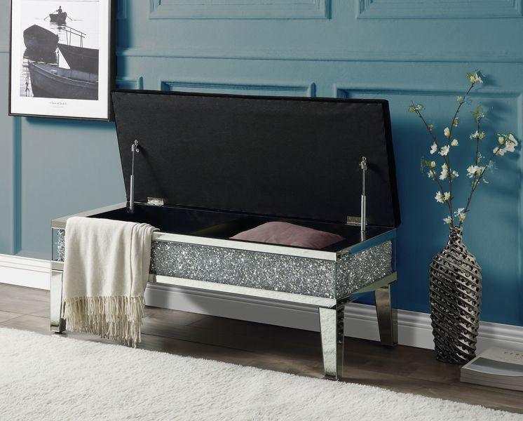 Noralie - Black Faux Leather - Glam Style Storage Bench - Ornate Home