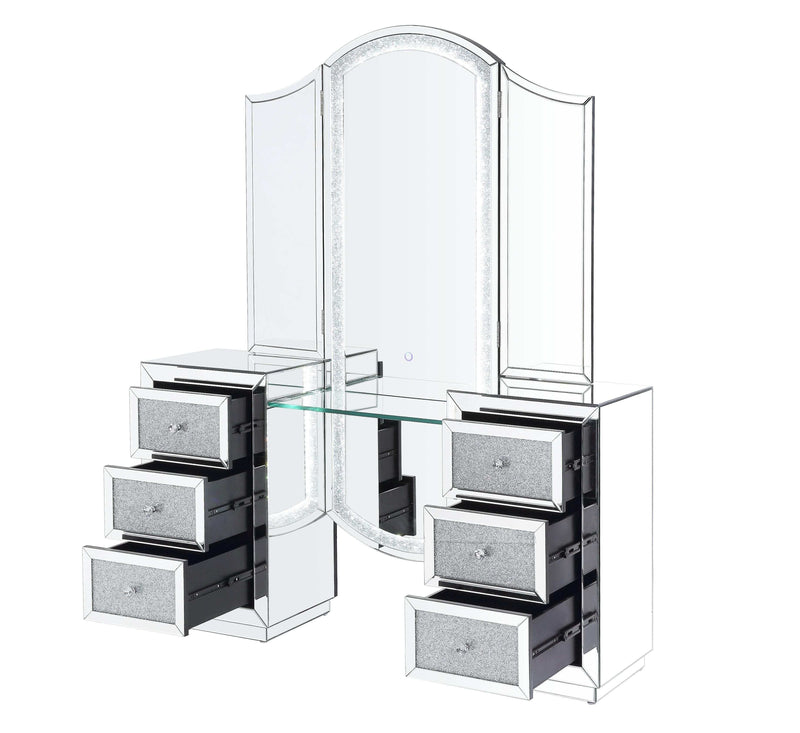 Noralie Tri-Fold Mirror Vanity Desk w/ LED - Ornate Home