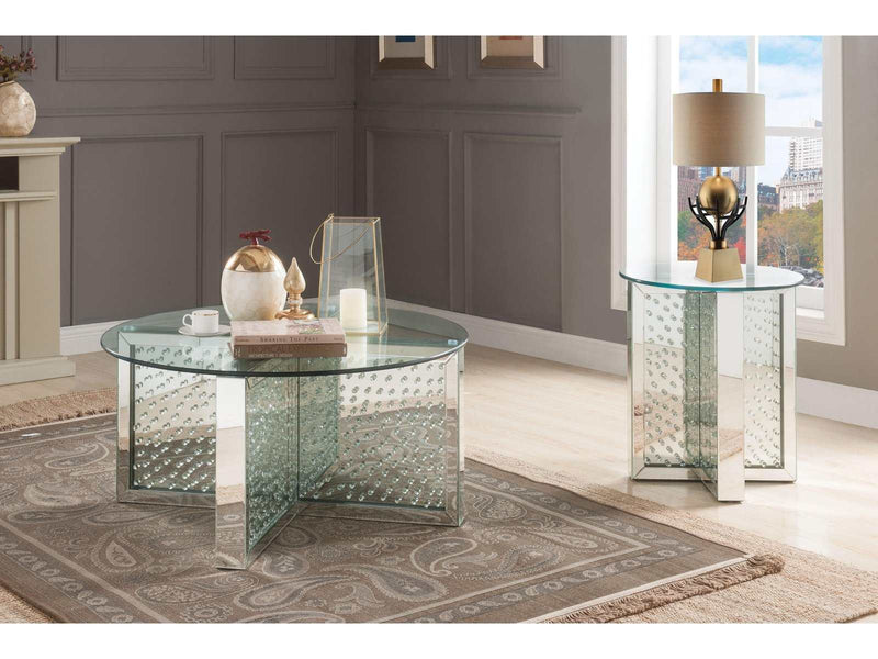 Nysa Mirrored & Faux Crystals Coffee Table - Ornate Home