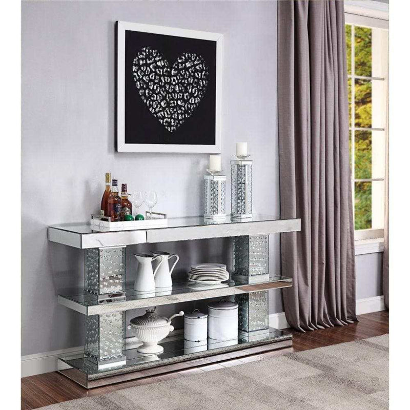 Nysa Mirrored & Faux Crystals Console Table - Ornate Home