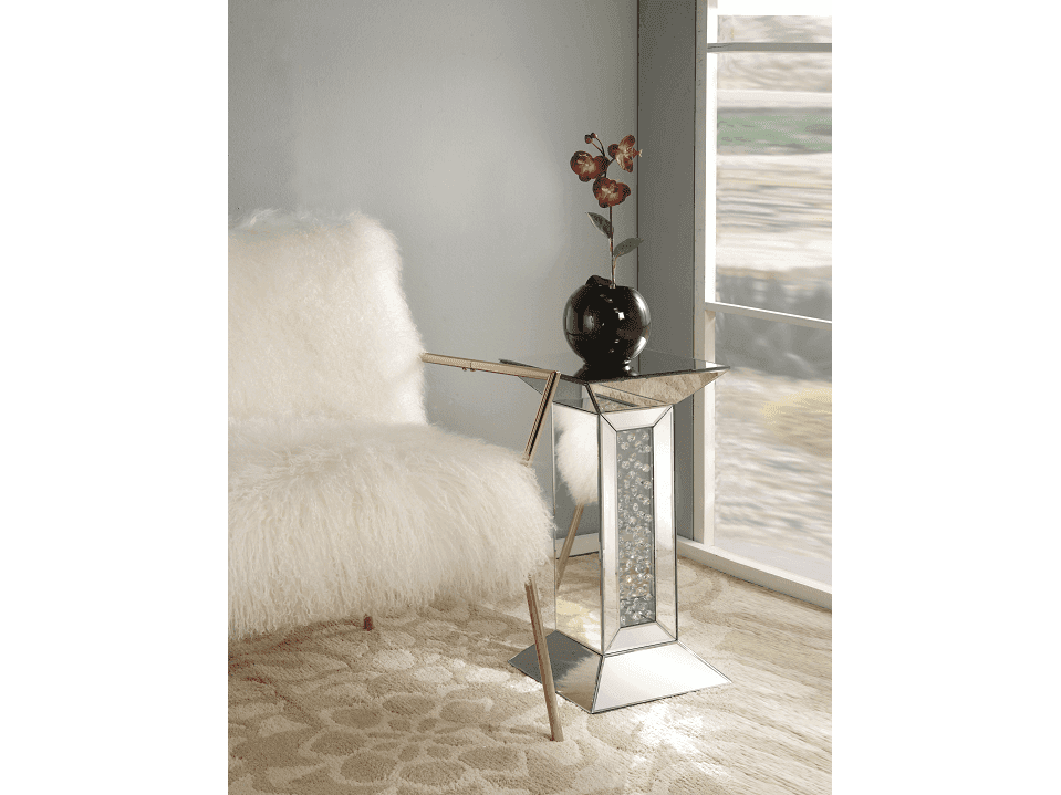 Nysa Mirrored & Faux Crystals Pedestal Stand - Ornate Home