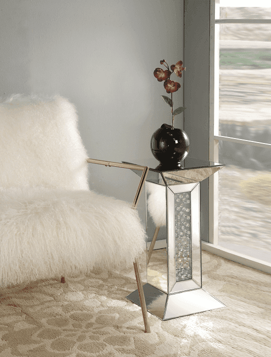 Nysa Mirrored & Faux Crystals Pedestal Stand - Ornate Home
