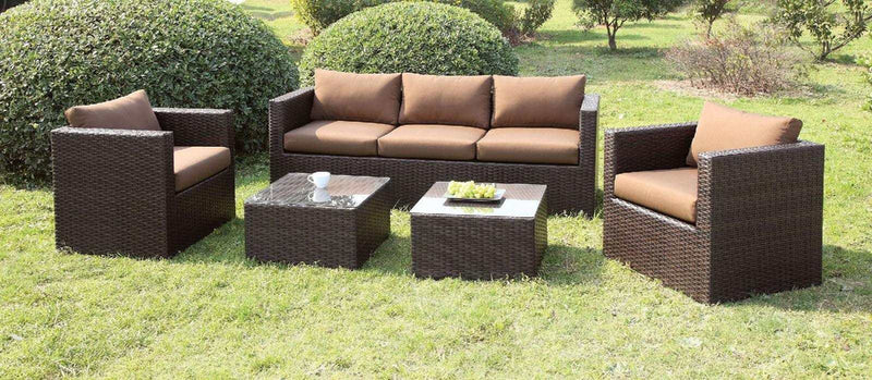 Olina Espresso & Brown 5pc Outdoor Sofa Set - Ornate Home