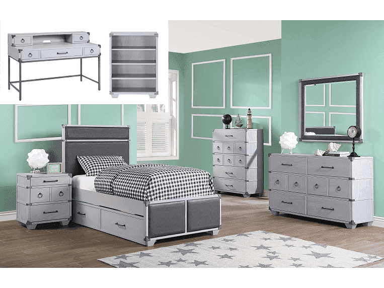 Orchest Gray PU & Gray Twin Bed - Ornate Home