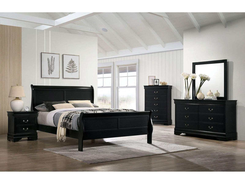 Louis Philippe Black 5pc Queen Bedroom Set w/ 2 Nightstands - Ornate Home