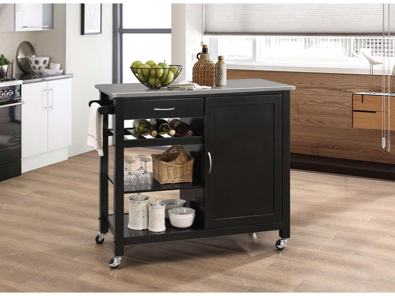 Ottawa Stainless Steel & Black Kitchen Cart - Ornate Home