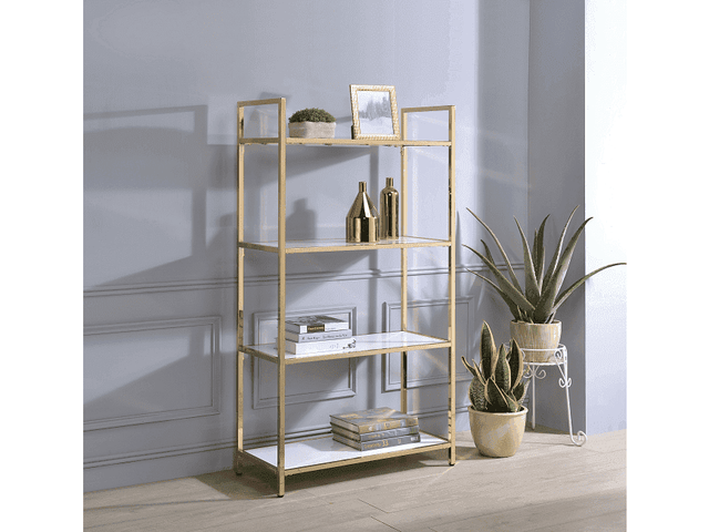 Ottey White High Gloss & Gold Bookshelf - Ornate Home