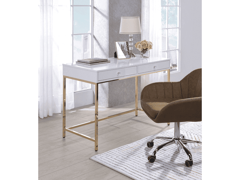 Ottey White High Gloss & Gold Desk - Ornate Home