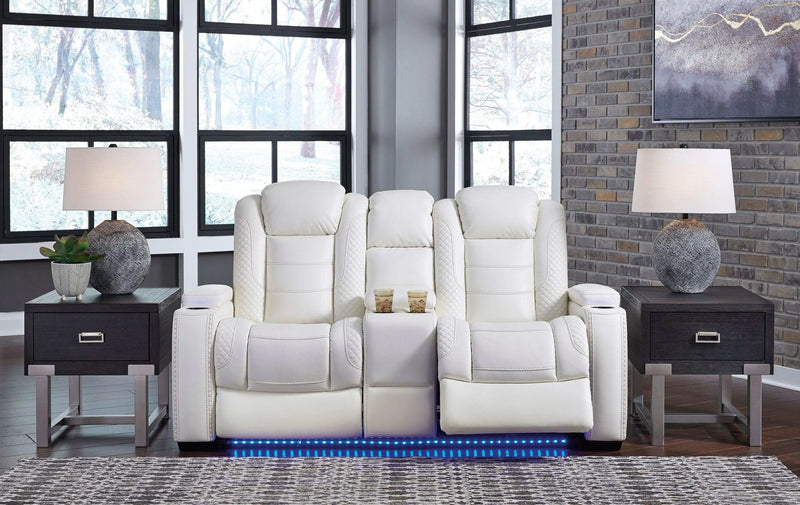 Party Time Power Reclining Loveseat w/Console & LED - Ornate Home