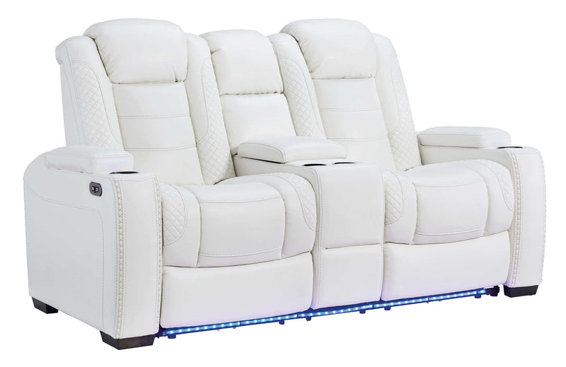 Party Time Power Reclining Loveseat w/Console & LED - Ornate Home