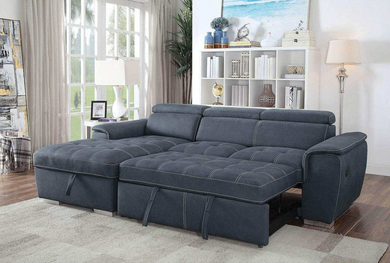 Patty Blue Gray Sleeper Sectional Sofa w/ Storage - Ornate Home